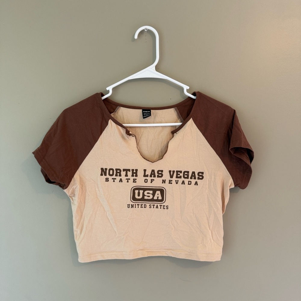 SHEIN Brown and Cream USA Graphic Crop Top